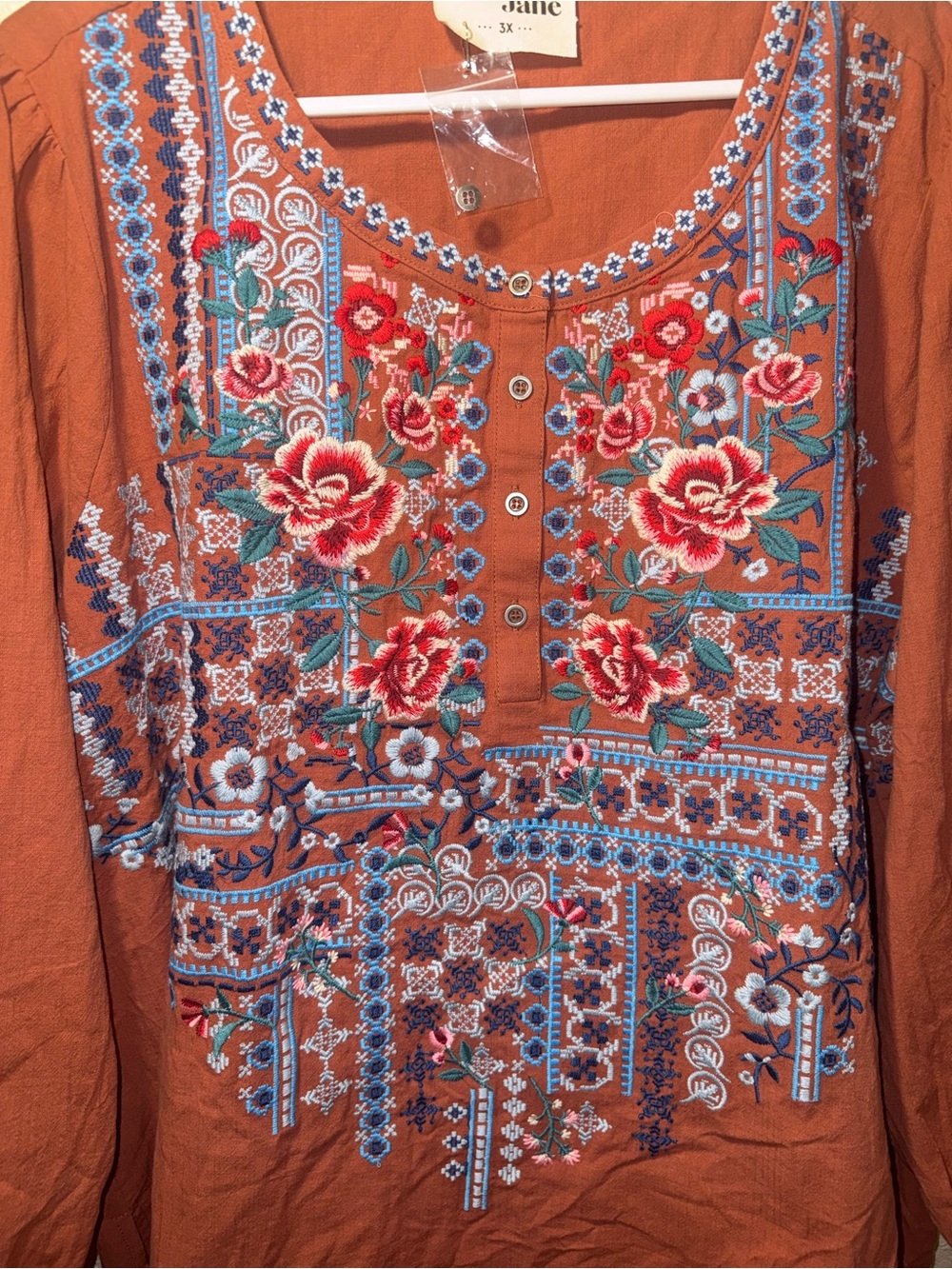 Savanna Jane 3X Embroidered Floral Boho Peasant Top Rust Plus - Picture 4 of 15